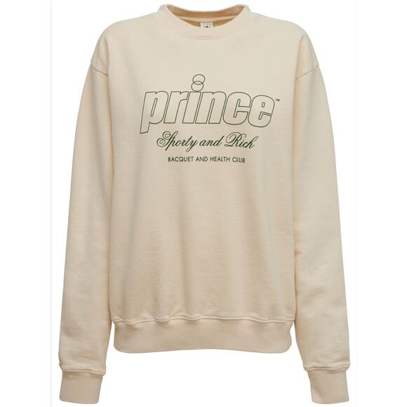 Sporty & Rich PRINCE Racquet & Health Club Crewneck Women's S Beige Tennis USA - Picture 1 of 7